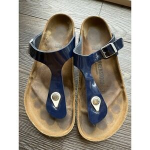 Birkenstock Gizeh Navy Blue Patent Leather Thong Sandals‎ EU 38